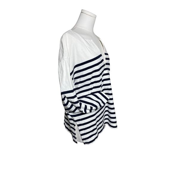 J.Crew Cotton Tunic Top Small Navy White Long Sleeve Striped‎ Nautical Breton - Picture 2 of 11